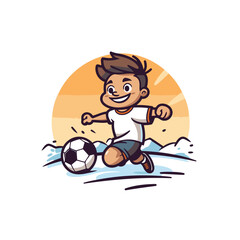 Sticker - Little boy playing soccer. Vector illustration isolated on a white background.