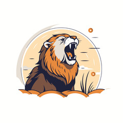 Sticker - Lion head. Vector illustration in cartoon style on white background.