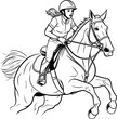 Horse riding. jockey on horse. black and white vector illustration