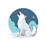Fototapeta Dinusie - Vector illustration of a white wolf on a background of the night sky.