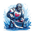 Ice hockey player with a stick and a puck. vector illustration.