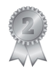 Silver medal with number 2. Vector and PNG on transparent background.