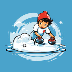 Wall Mural - Illustration of a little boy riding a snowboard on a cloud