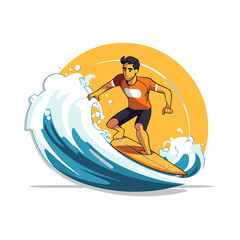 Wall Mural - Surfer. Vector illustration of a man surfing on a wave.