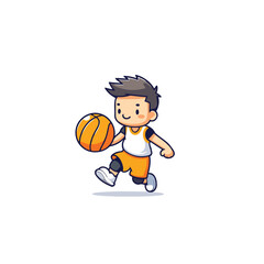 Sticker - Cute boy playing basketball cartoon character vector Illustration on a white background