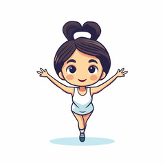 Sticker - Cute little girl doing exercises. Vector illustration in cartoon style.