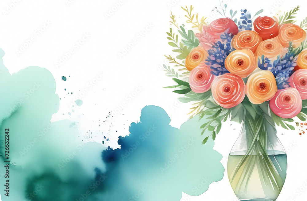 watercolor illustration with free space for text. a bouquet of flowers ...