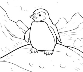 Poster - Coloring Page Outline Of penguin on the cliff. Vector illustration.