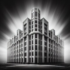 A black and white symmetrical building with copy space and professional and minimalistic look