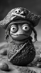 Canvas Print - A black and white photo of a figurine of a pirate.