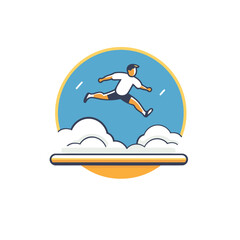 Wall Mural - Running man on the clouds. Vector illustration in a flat style.