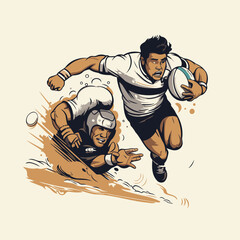 Wall Mural - Rugby player with a ball. Vector illustration in retro style.