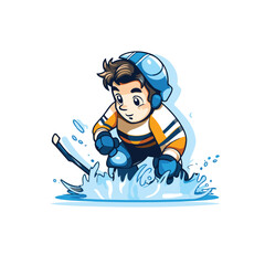 Wall Mural - Cartoon ice hockey player. Vector illustration isolated on white background.