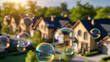 Economic bubble surrounding a neighborhood, indicating the inflated value of assets in the housing sector