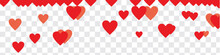 Seamless Hearts Border Isolated On Transparent Background. Flying Red Hearts Confetti. Valentine's Day Background With A Red Falling Hearts. Love Concept. Hearts Frame.