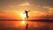 © kiki__ - happy couple running and jumping on the beach at sunset,Silhouette Couples Jumping