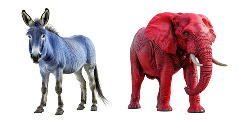 Wall Mural - USA presidential election political parties. Republicans elephant vs Democrats donkey isolated on white transparent, PNG