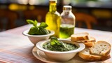 Taste of Tradition - Fresh pesto with bread on the restaurant table