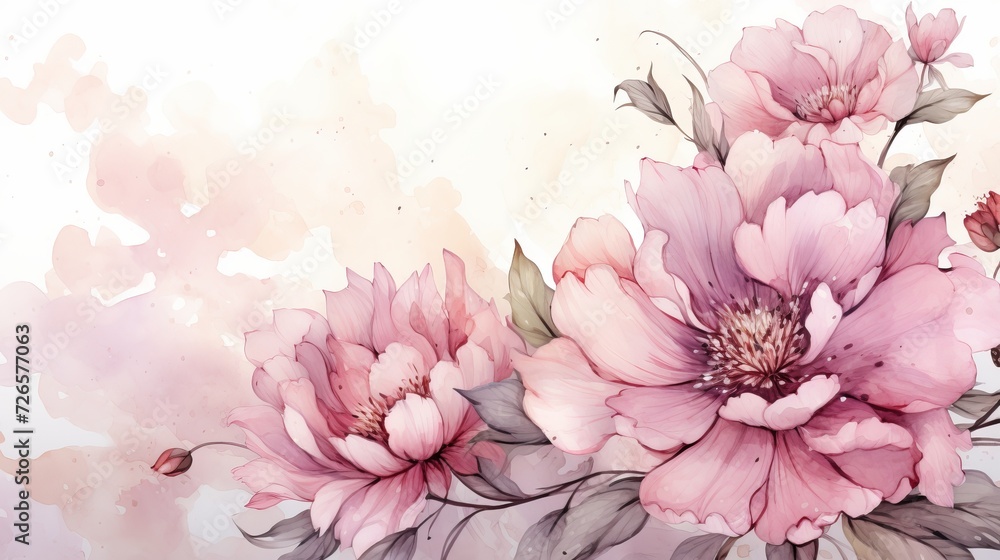 Hand drawn peony flowers on watercolor background for mother s day card ...