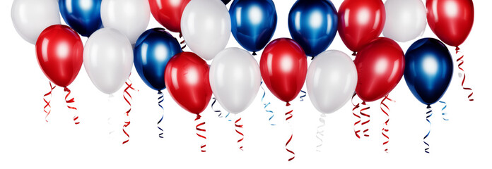 Wall Mural - US flag colors balloons isolated on white transparent, USA national patriotic sign, PNG