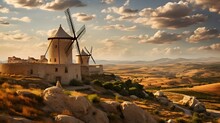 Windmills Near Mota Del Cuervo, Toledo, Castilla La Mancha, Spain