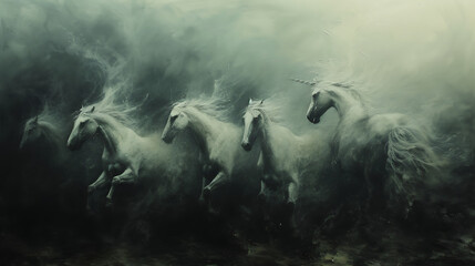 Wall Mural - black and white painting of horses