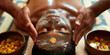 Care about yourself beauty ayurveda treatment procedures concept. Body skin and hair care. Indian young man in spa ayurvedic salon relaxing after taking massage treatment with her eyes closed