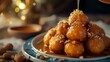 Chinese sweetmeat dumplings with honey and nuts on a plate