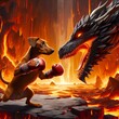 pinscher dog fighting with a dragon