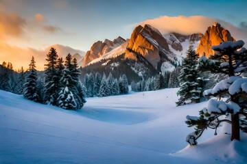 Wall Mural - sunset in the mountains