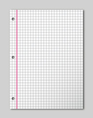 Hoja de papel para carpeta cuadriculada o cuaderno. escolar vectorial realista