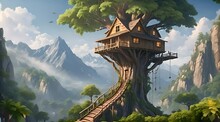 Unique Tree House During The Day