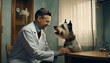 Um veterinário atendendo um lindo cachorro