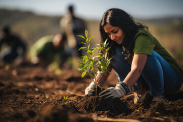 Wall Mural - A group participating in a nature conservation project, demonstrating care for the environment. Concept of environmental stewardship and volunteerism. Generative Ai.