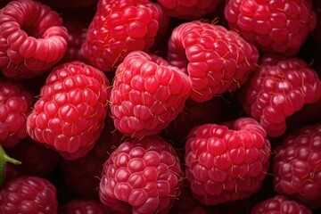 Wall Mural - A close-up view of a bunch of raspberries. Perfect for adding a pop of color to any food or beverage-related project