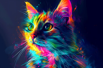 Wall Mural - Colorful cat illustration. Ai generated.