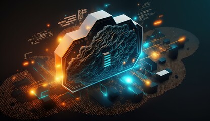 Technology networking and digital communication in business with cloud computing concept web storage for data global social media ai server online binary illustration background modern futuristic