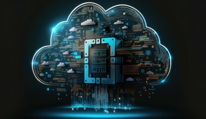 Technology networking and digital communication in business with cloud computing concept web storage for data global social media ai server online binary illustration background modern futuristic