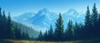 © orendesain99 - Mountain with pines forest with blue sky landscape. AI generated image