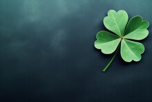 Green Clover Leaf On Green Blue Background.St. Patrick's Day Celebration, Good Luck And Fortune Concept, Copy Space