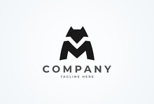 Dog Logo Design. Letter M With Dog Logo Design. Flat Design Logo Template Element. Vector Illustration
