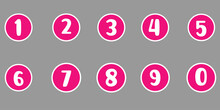 Numbers Symbols. Flat Icons Set With Long 5 9 0