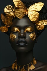 Wall Mural - Golden Butterfly, Dreamy Gold, African Inspired, Golden Goddess.