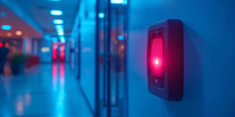 Leinwandbilder - Securing the Future: An Advanced Biometric Fingerprint Scanner Grants Selective Access in a Modern Hospital Corridor, Generative AI