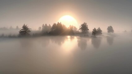 Wall Mural - distant sun gradually appearing through the fog