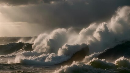 Wall Mural - the relentless sea storm is accompanied by blinding flashes of lightning.
