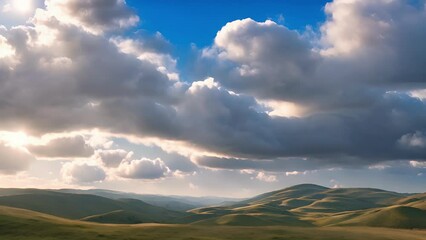Wall Mural - timelapse footage highlights the everchanging scenery of clouds drifting over rolling hills.