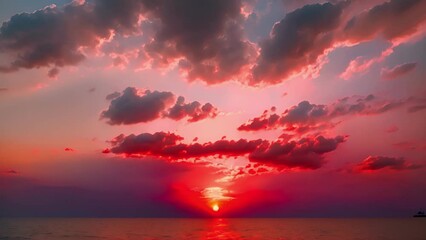 Wall Mural - the sky blazes with fiery shades leaving behind a fiery memory of the oceans peacefulness.