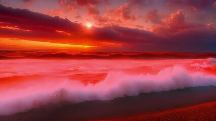 Wall Mural - the peaceful ocean serves as a backdrop to the fiery red and orange sky creating a serene atmosphere