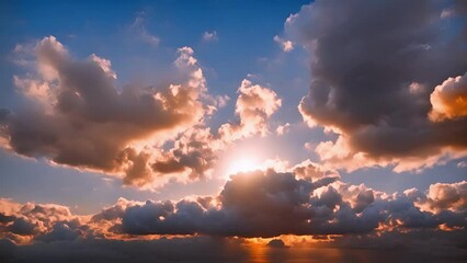 Wall Mural - vibrant dappled clouds break through the darkening sky at dusk.